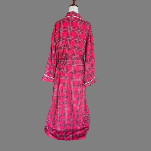 Lanz of Salzburg Red Plaid Tartan Flannel Womens Robe Tie Belt Lace Large - Picture 9 of 10